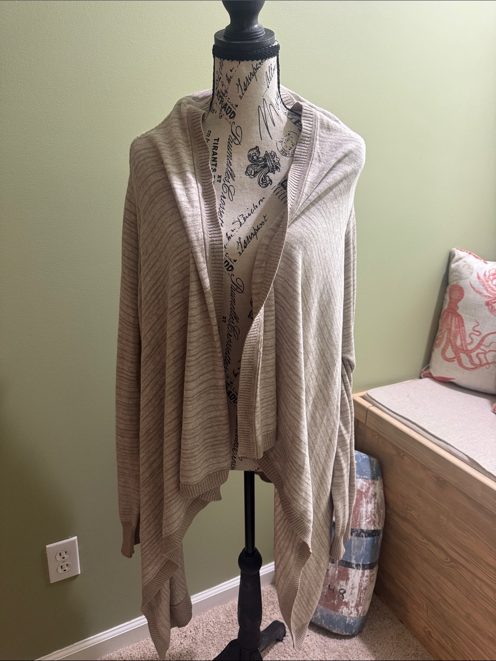 Athleta Light Beige Draped Open-Front Cardigan